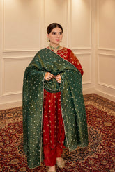 Gulnaar A-Line Tissue Kurta Set