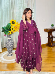Wine Bloom Mul Chanderi Anarkali Set