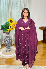 Wine Bloom Mul Chanderi Anarkali Set