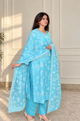 Noor-e-Neel Pure cotton Embroidered Suit Set