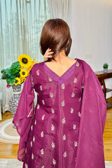 Wine Bloom Mul Chanderi Anarkali Set