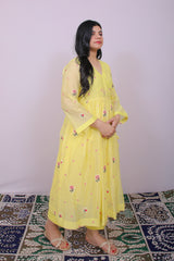 Lemon Bloom Mul Chanderi Angrakha Set