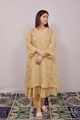 Sunheri Mul Chanderi Anarkali Set