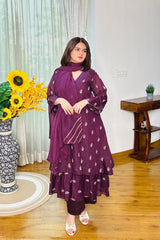 Wine Bloom Mul Chanderi Anarkali Set