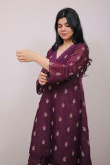 Wine Bloom Mul Chanderi Anarkali Set