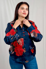 Noor-e-Gul Floral Shirt Navy