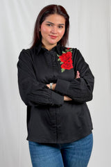 Venera Rose Satin Shirt Black