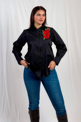 Venera Rose Satin Shirt Black