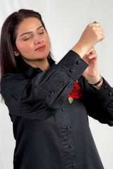 Venera Rose Satin Shirt Black