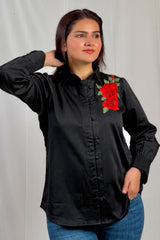 Venera Rose Satin Shirt Black