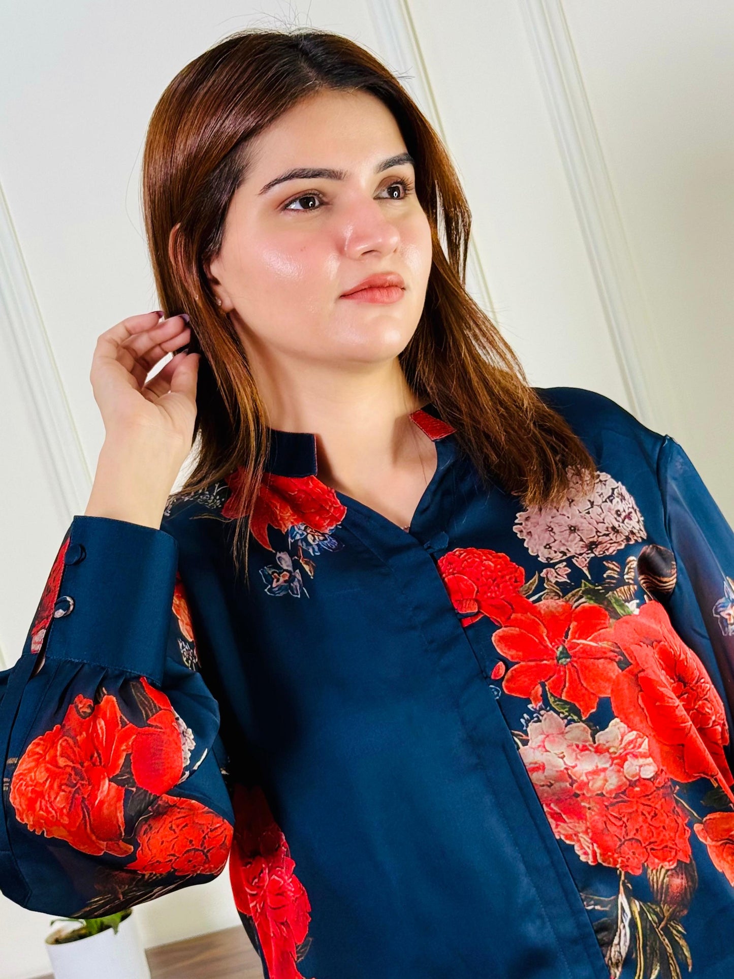 Crimson Flora Luxe Shirt
