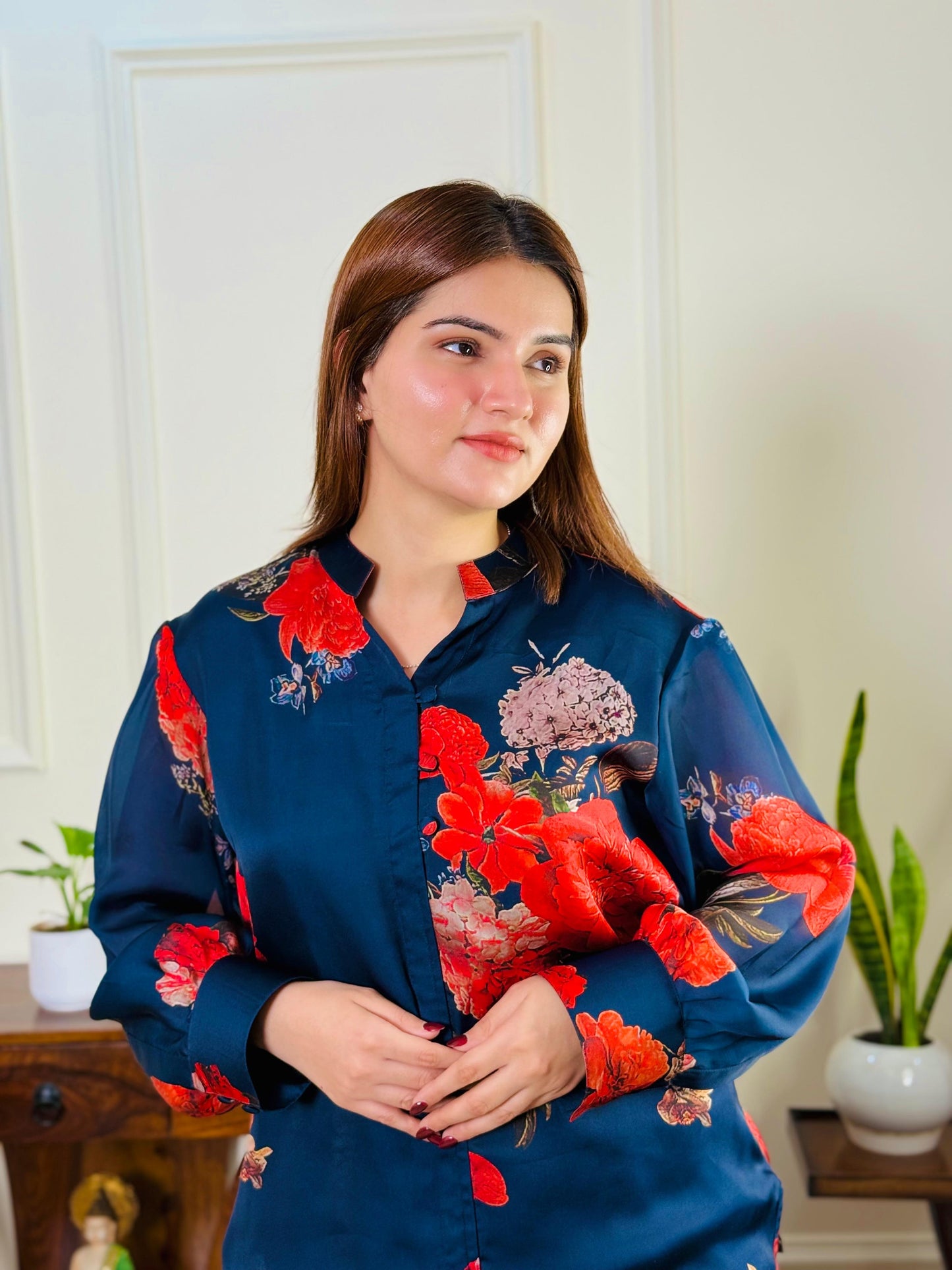 Crimson Flora Luxe Shirt