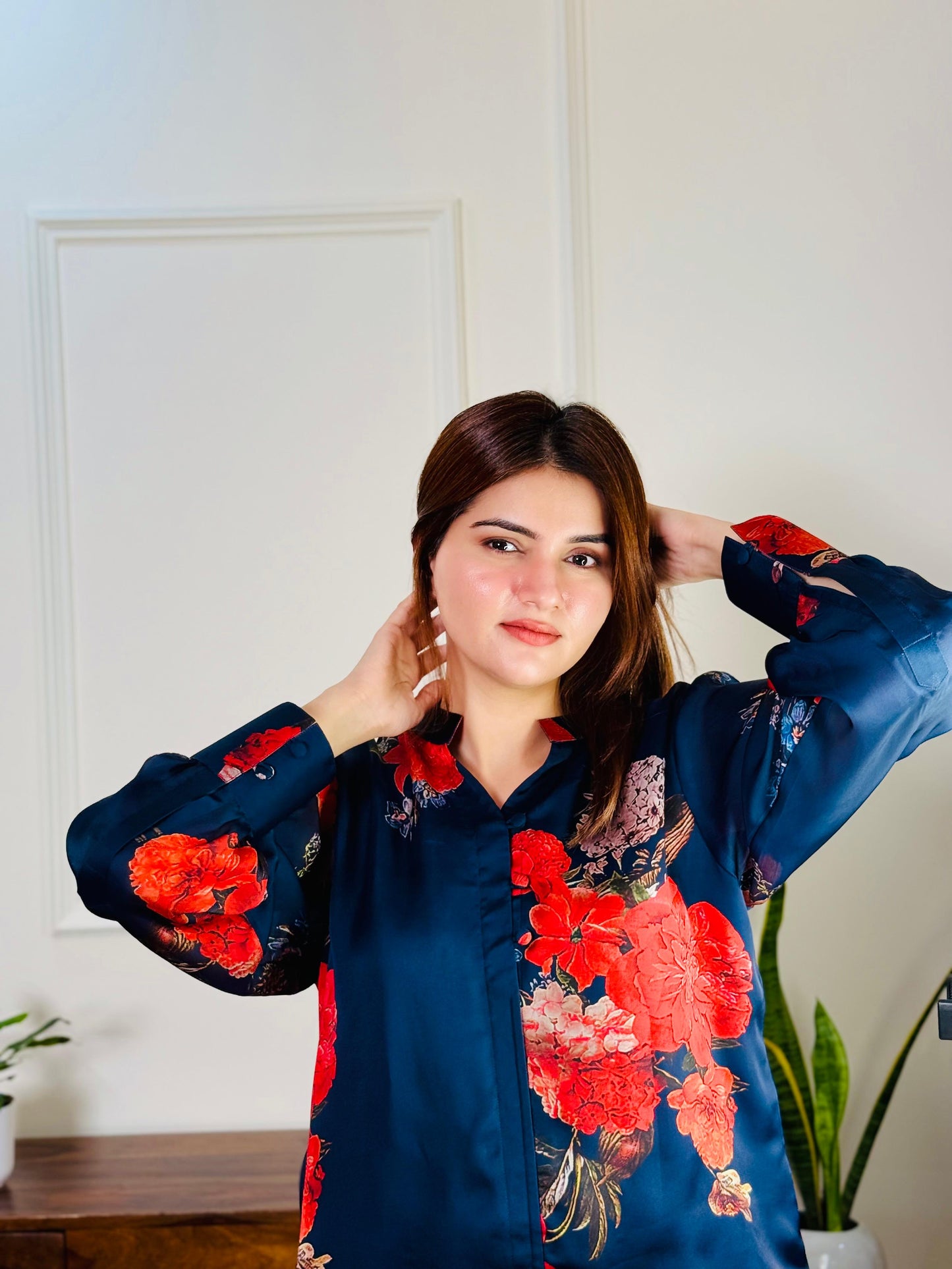 Crimson Flora Luxe Shirt