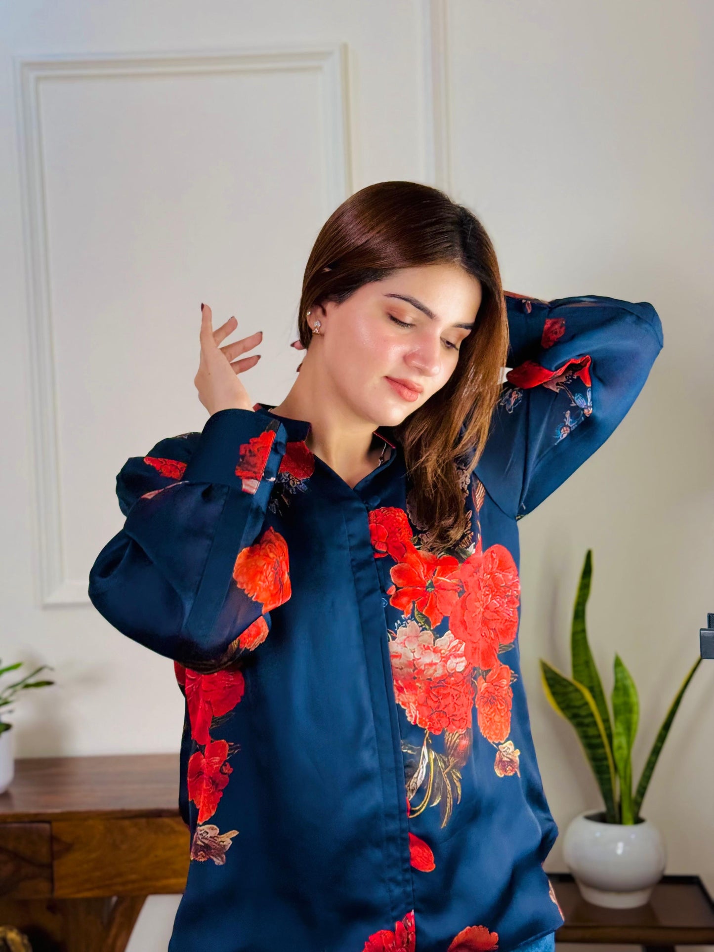 Crimson Flora Luxe Shirt