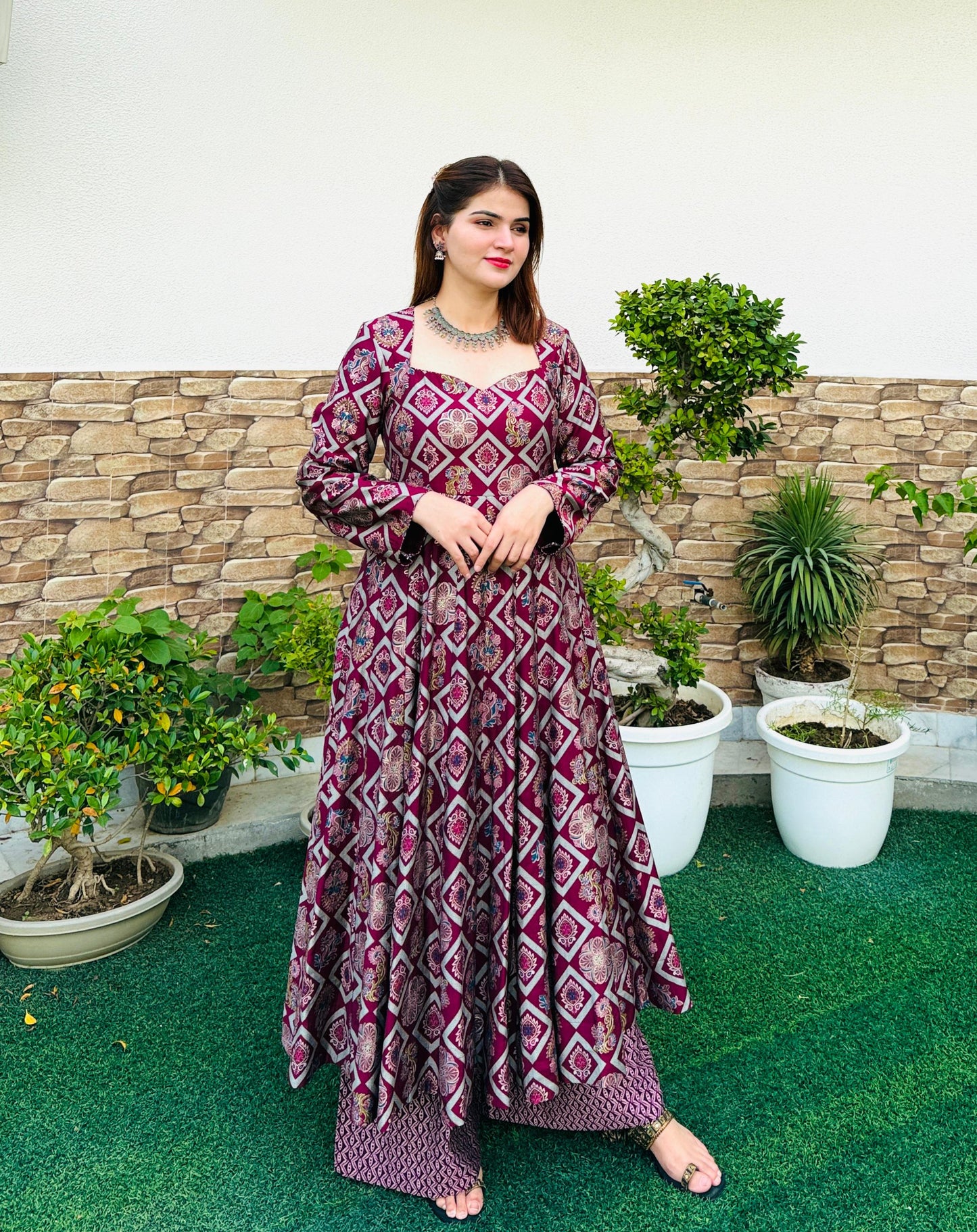 Regal Radiance Foil Print Anarkali Set