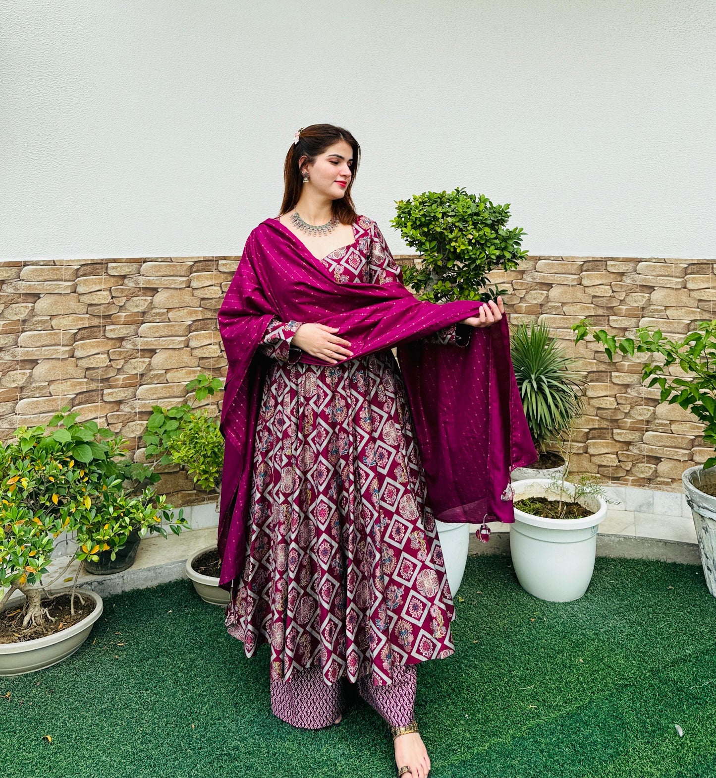 Regal Radiance Foil Print Anarkali Set