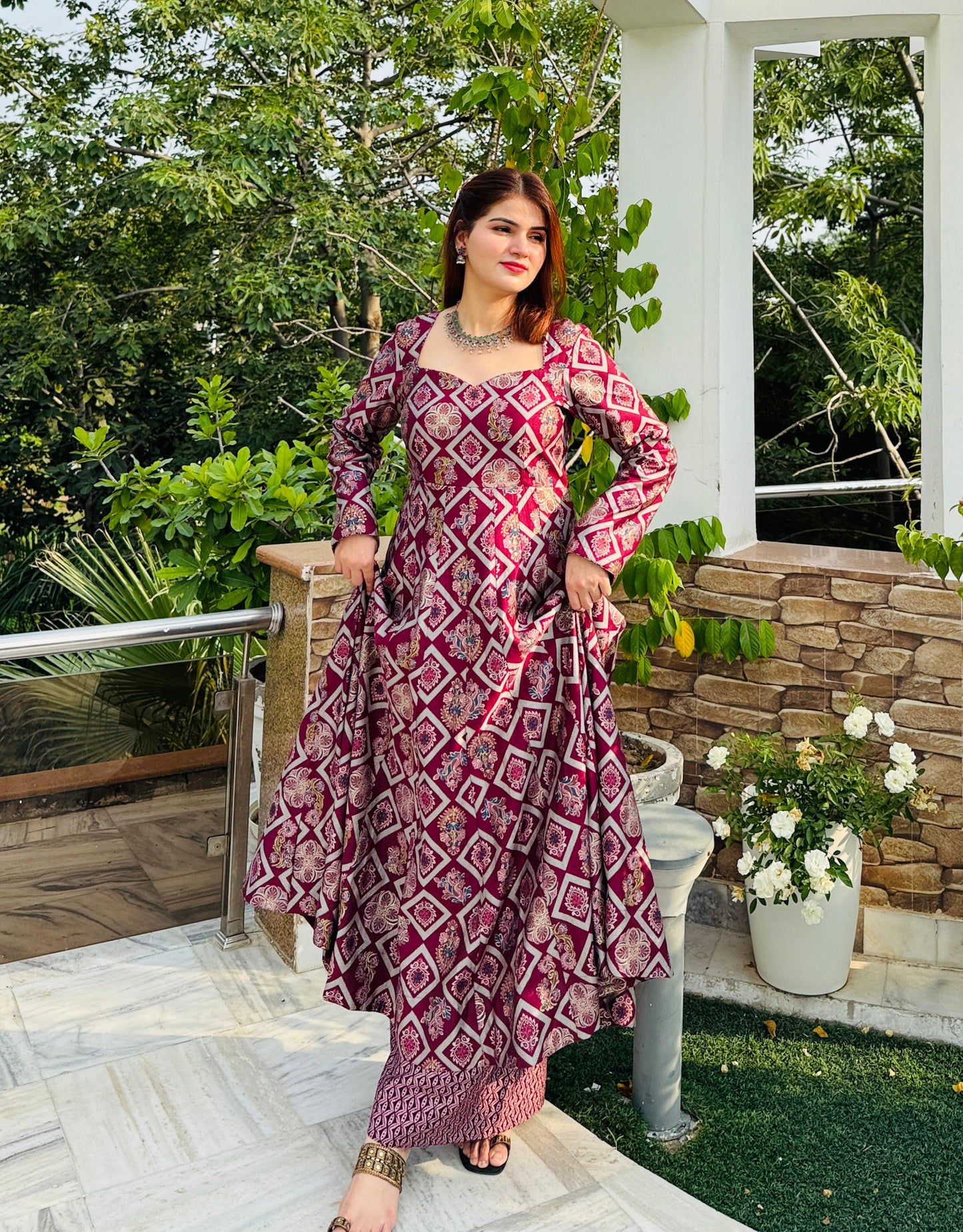 Regal Radiance Foil Print Anarkali Set