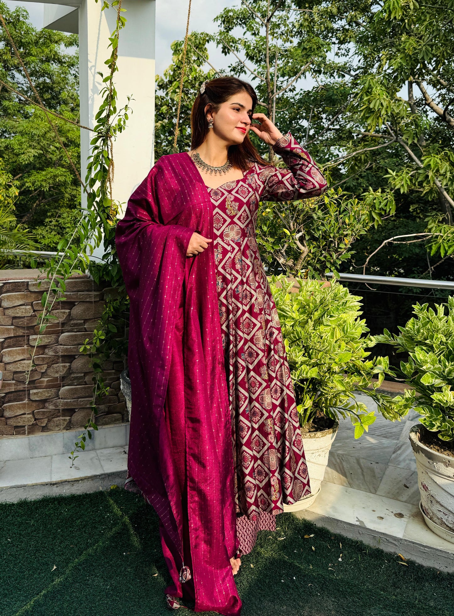Regal Radiance Foil Print Anarkali Set