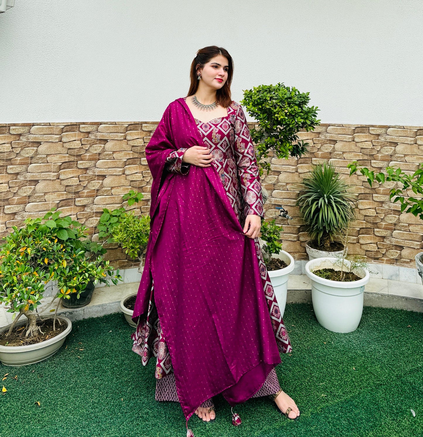 Regal Radiance Foil Print Anarkali Set
