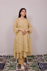 Sunheri Mul Chanderi Anarkali Set