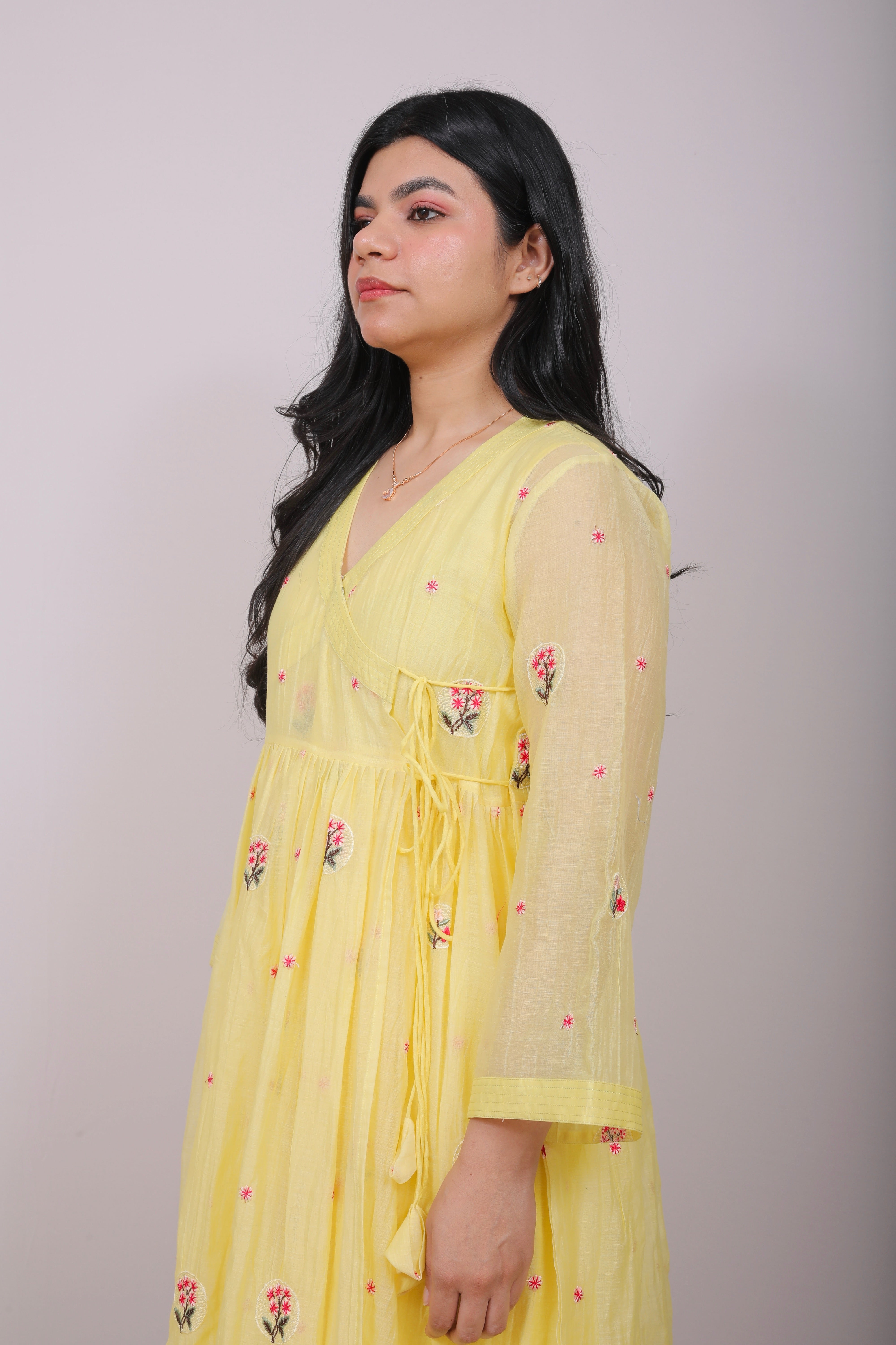 Lemon Bloom Mul Chanderi Angrakha Set