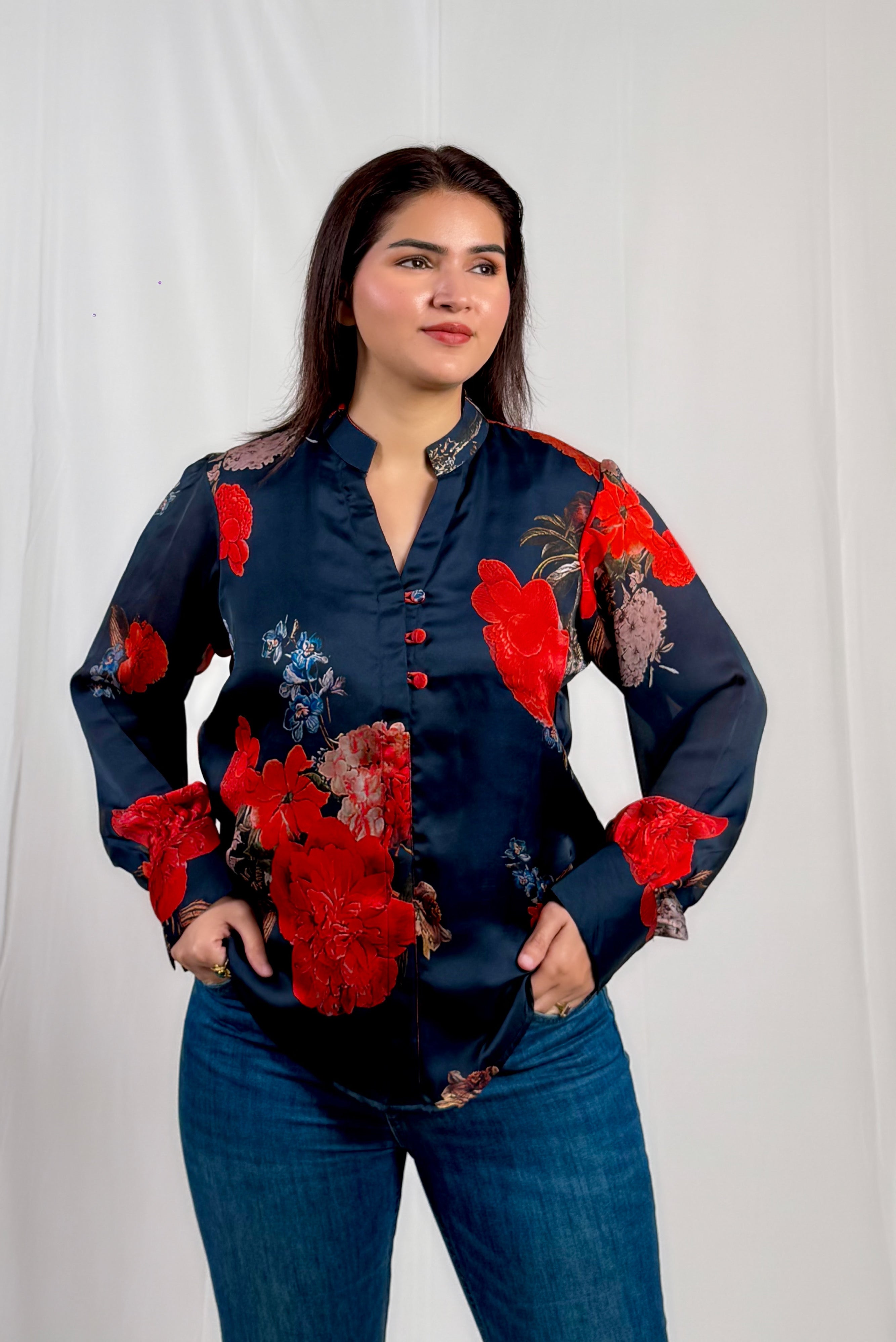 Noor-e-Gul Floral Shirt Navy
