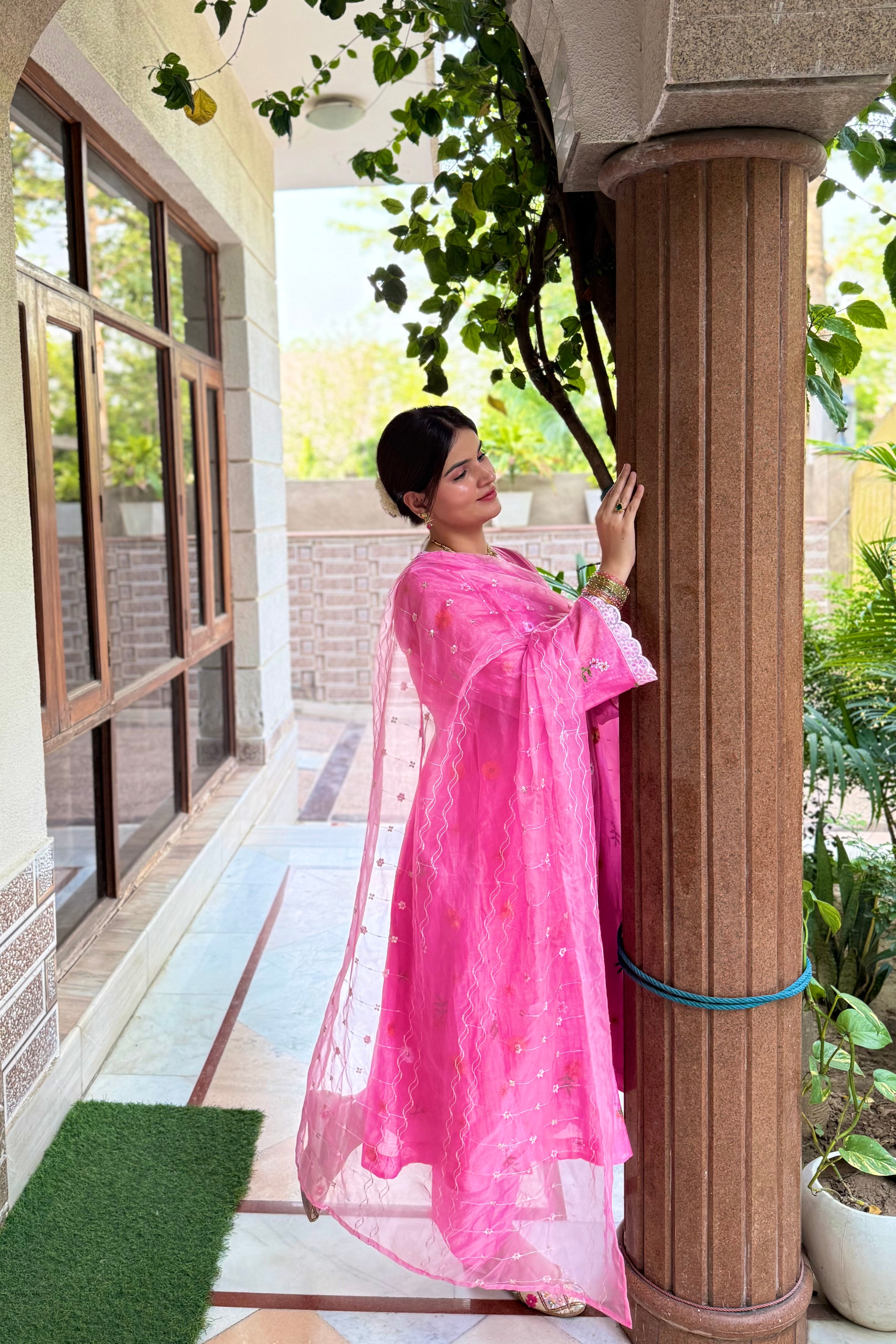 Blush Bloom Mul Chanderi Set