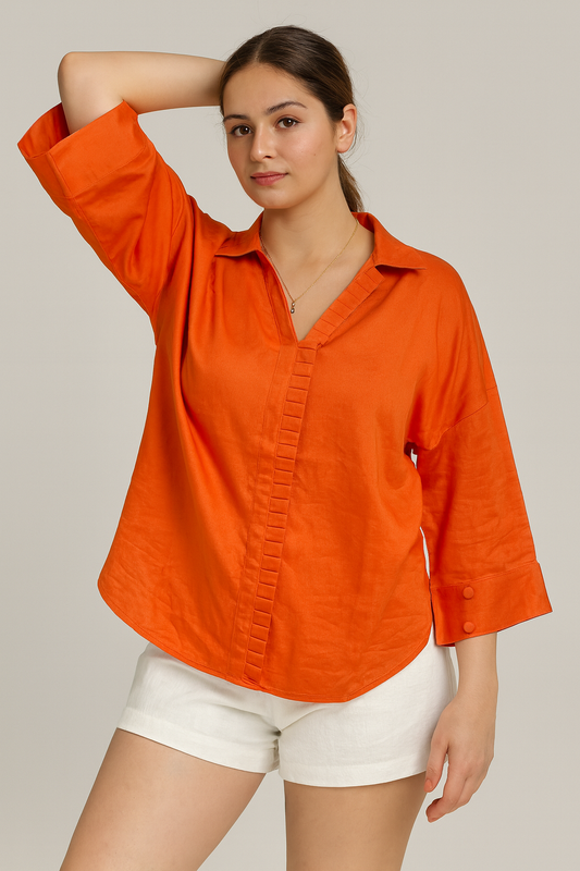 Tangerine Ease Cotton Satin Shirt