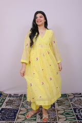 Lemon Bloom Mul Chanderi Angrakha Set