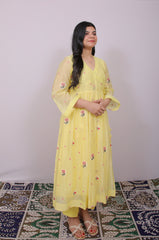 Lemon Bloom Mul Chanderi Angrakha Set