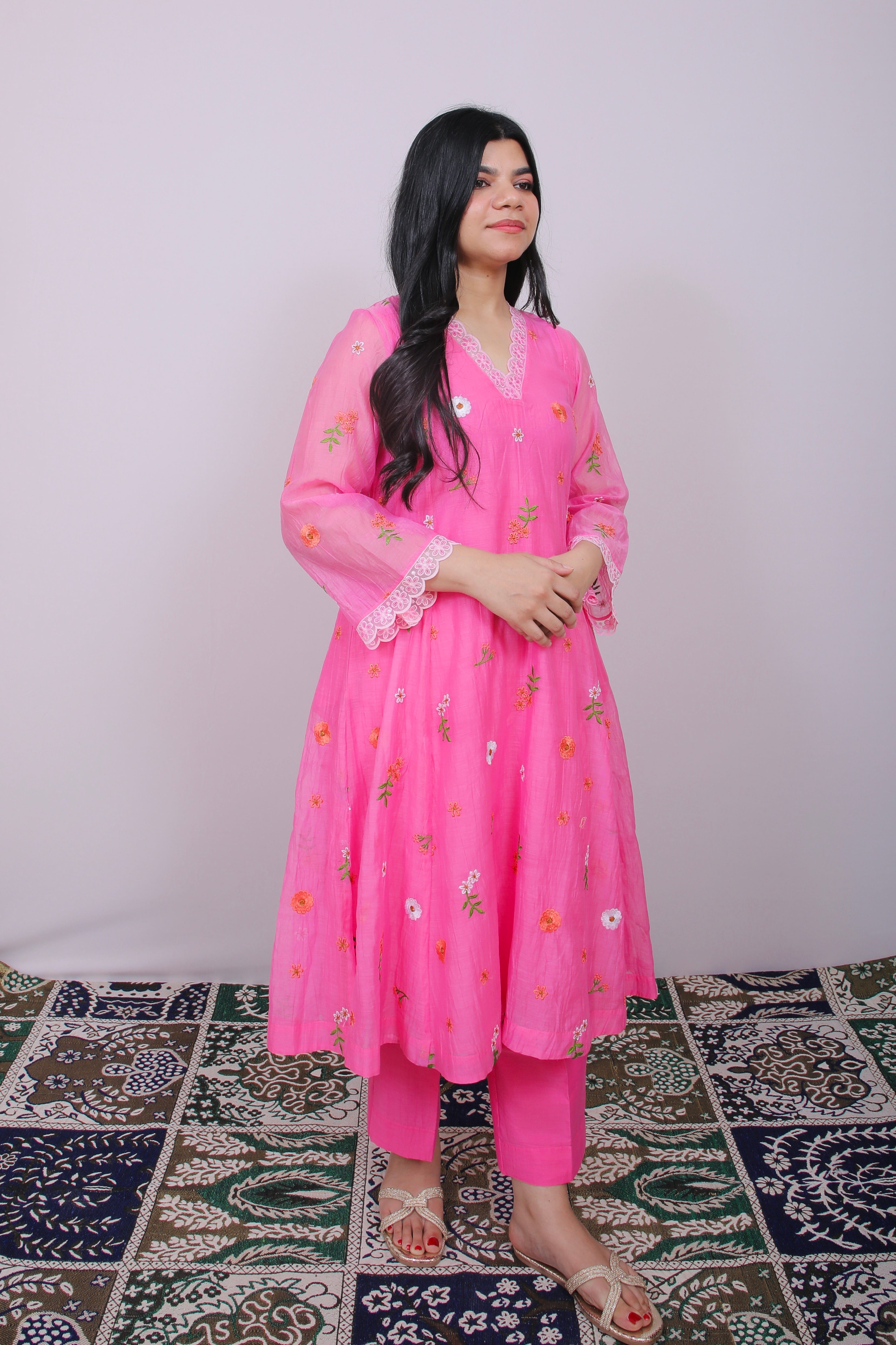 Blush Bloom Mul Chanderi Set