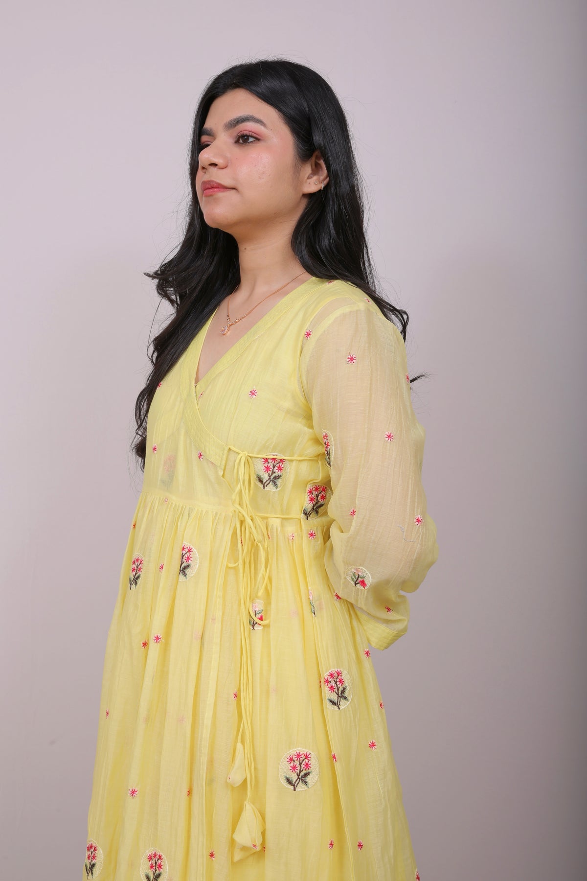 Lemon Bloom Mul Chanderi Angrakha Set