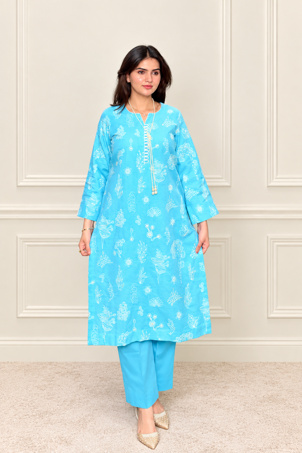Noor-e-Neel Pure cotton Embroidered Suit Set