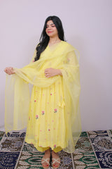 Lemon Bloom Mul Chanderi Angrakha Set