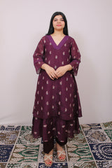 Wine Bloom Mul Chanderi Anarkali Set