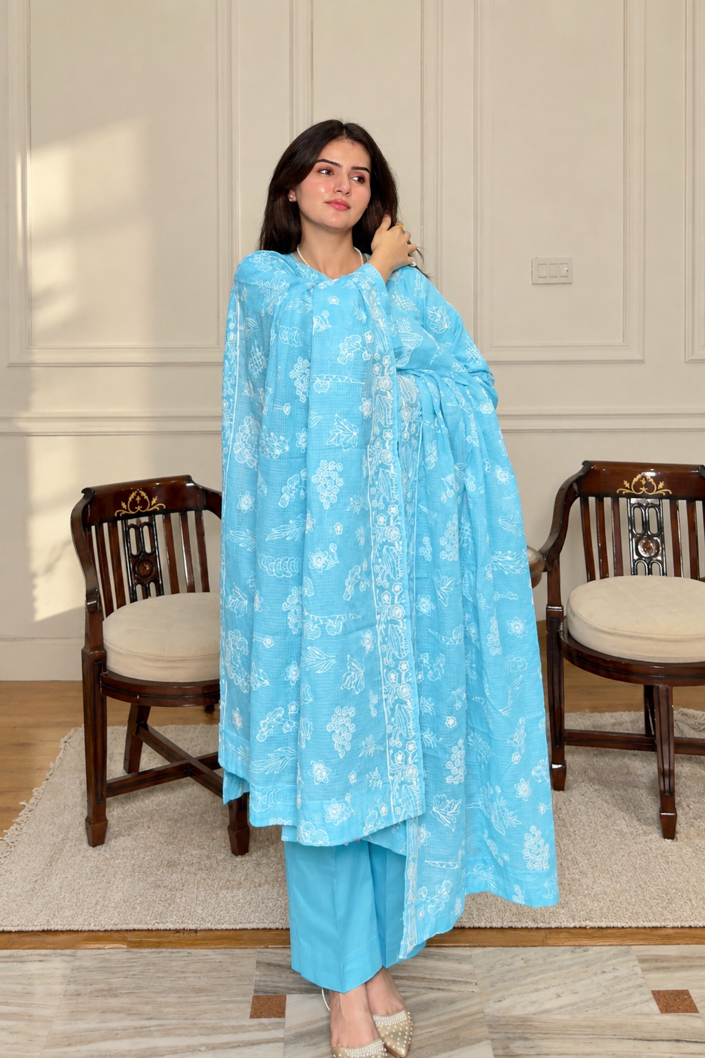 Noor-e-Neel Pure cotton Embroidered Suit Set