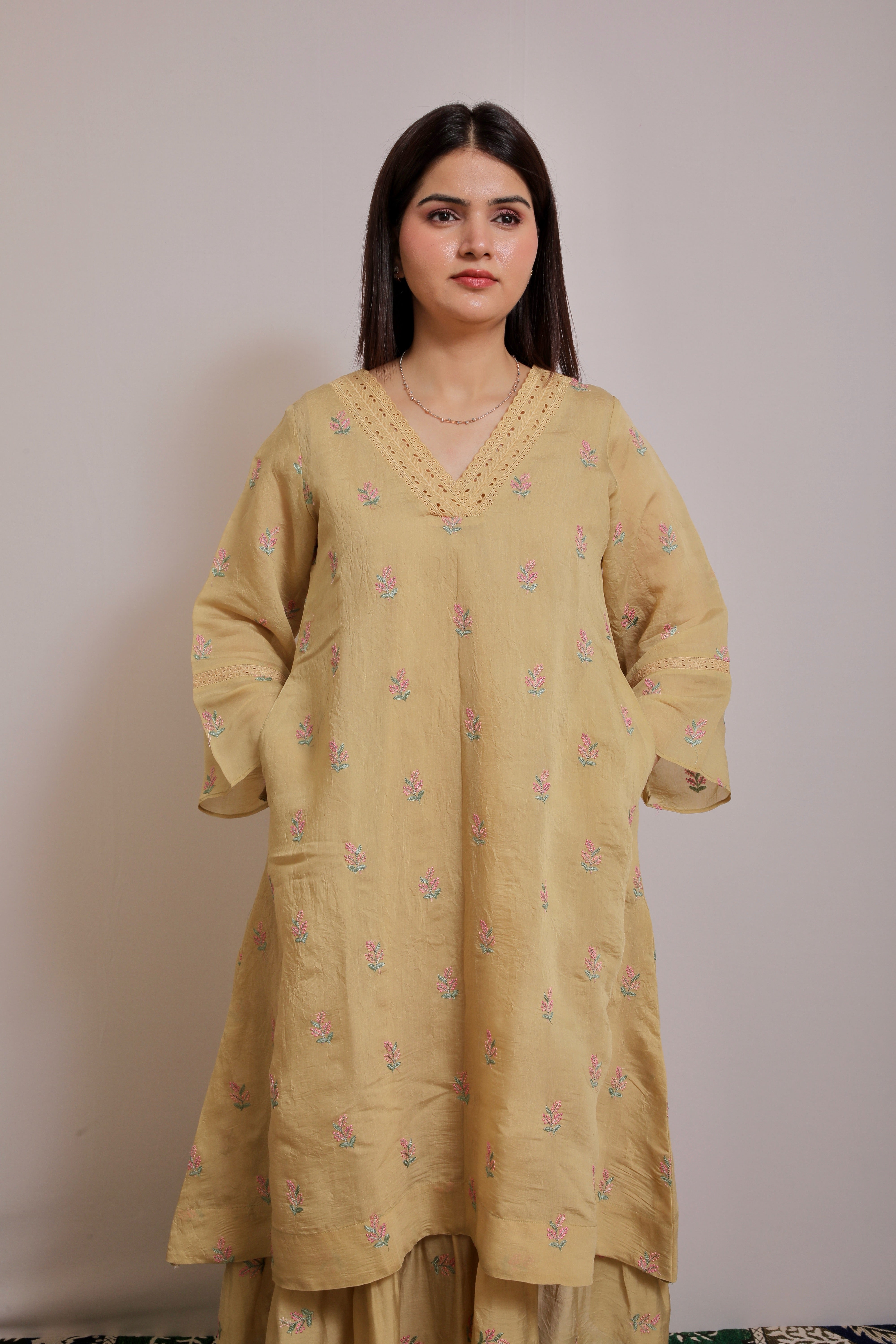 Sunheri Mul Chanderi Anarkali Set