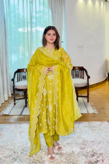 Gulab Noor A Line Chanderi Set