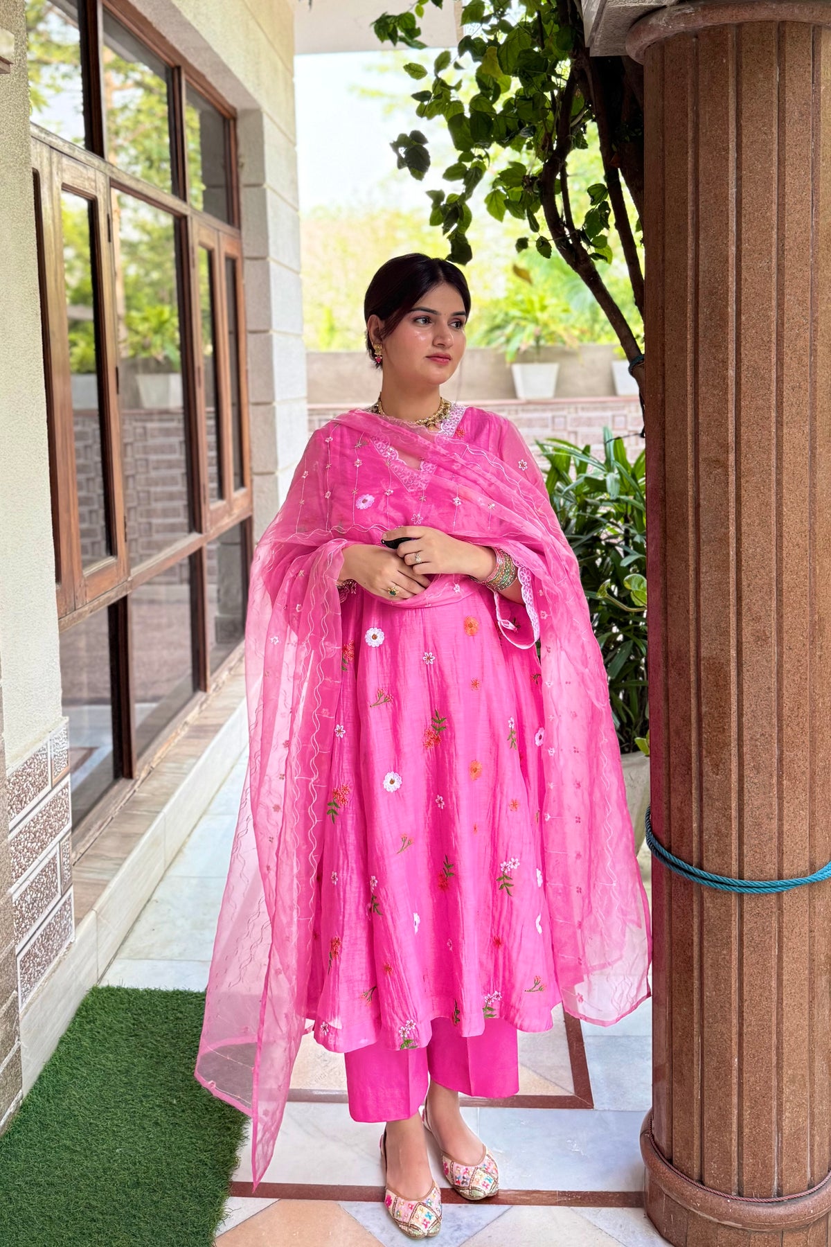 Blush Bloom Mul Chanderi Set