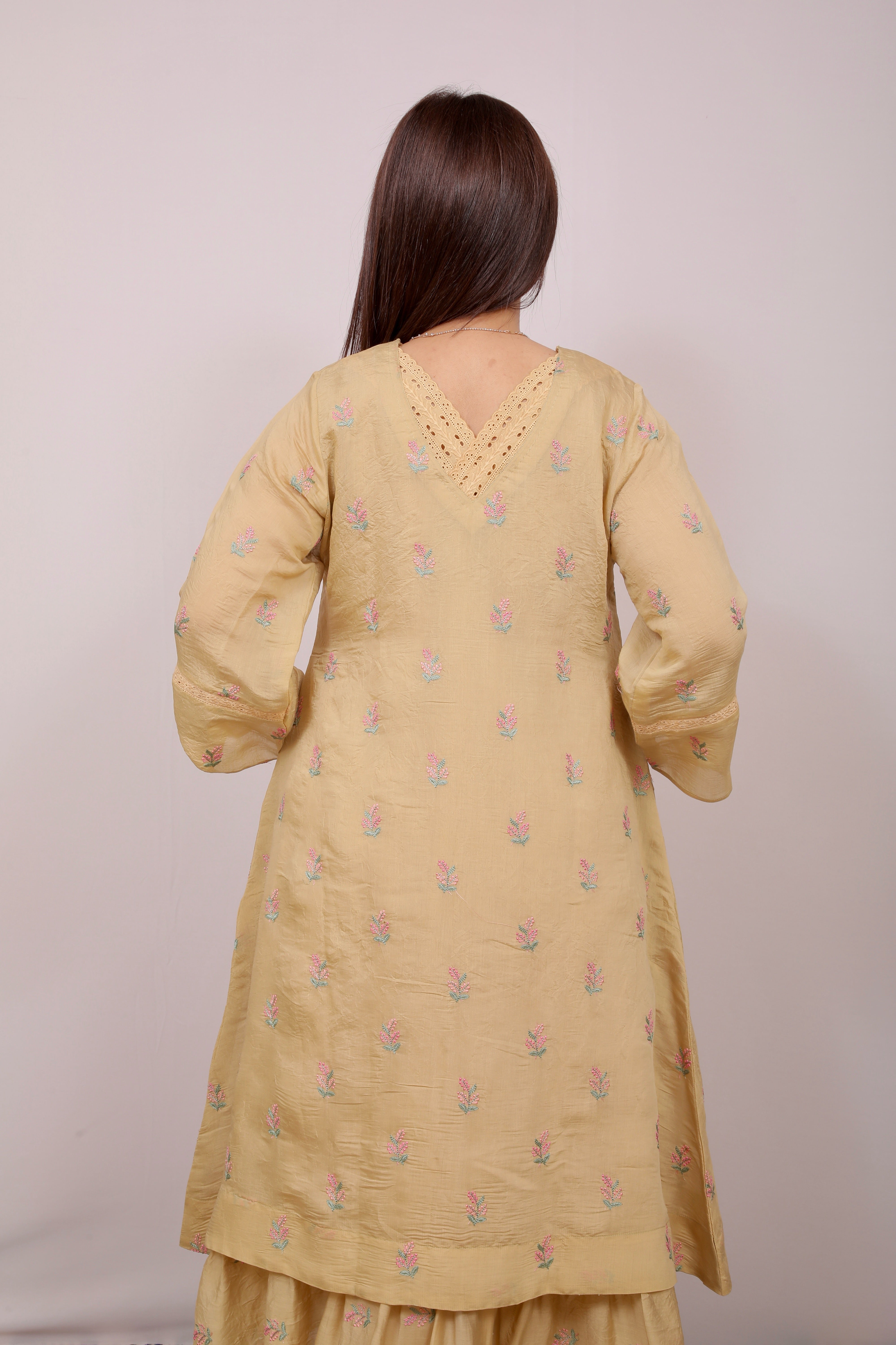 Sunheri Mul Chanderi Anarkali Set