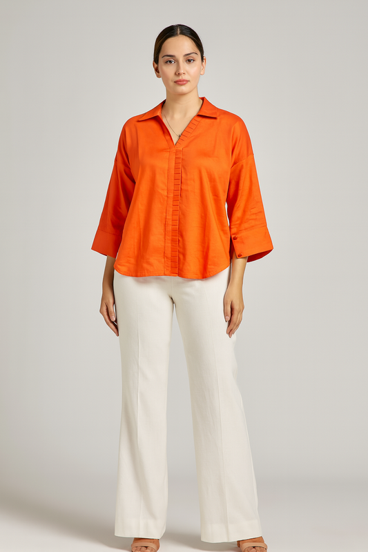 Tangerine Ease Cotton Satin Shirt
