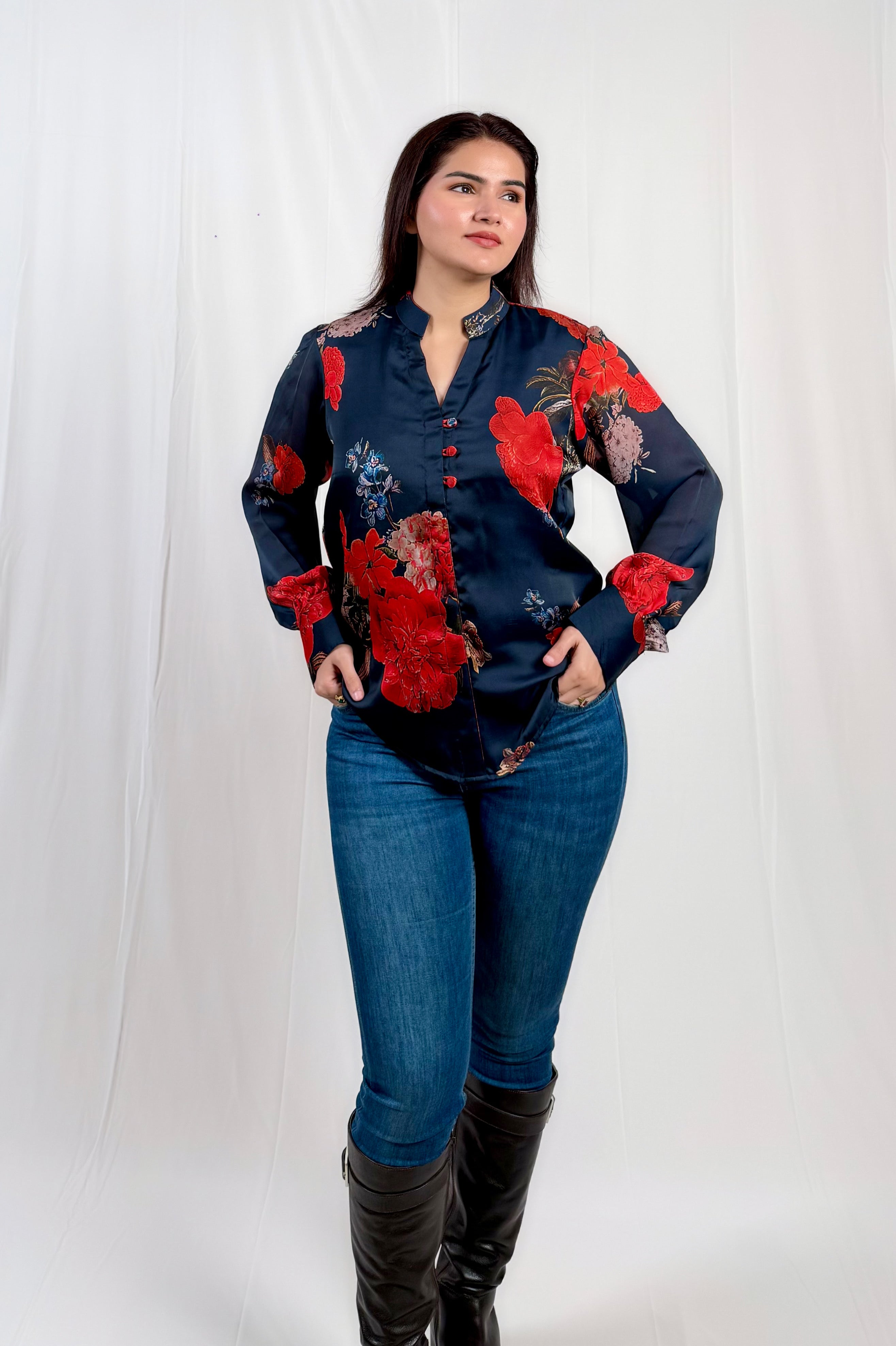 Noor-e-Gul Floral Shirt Navy