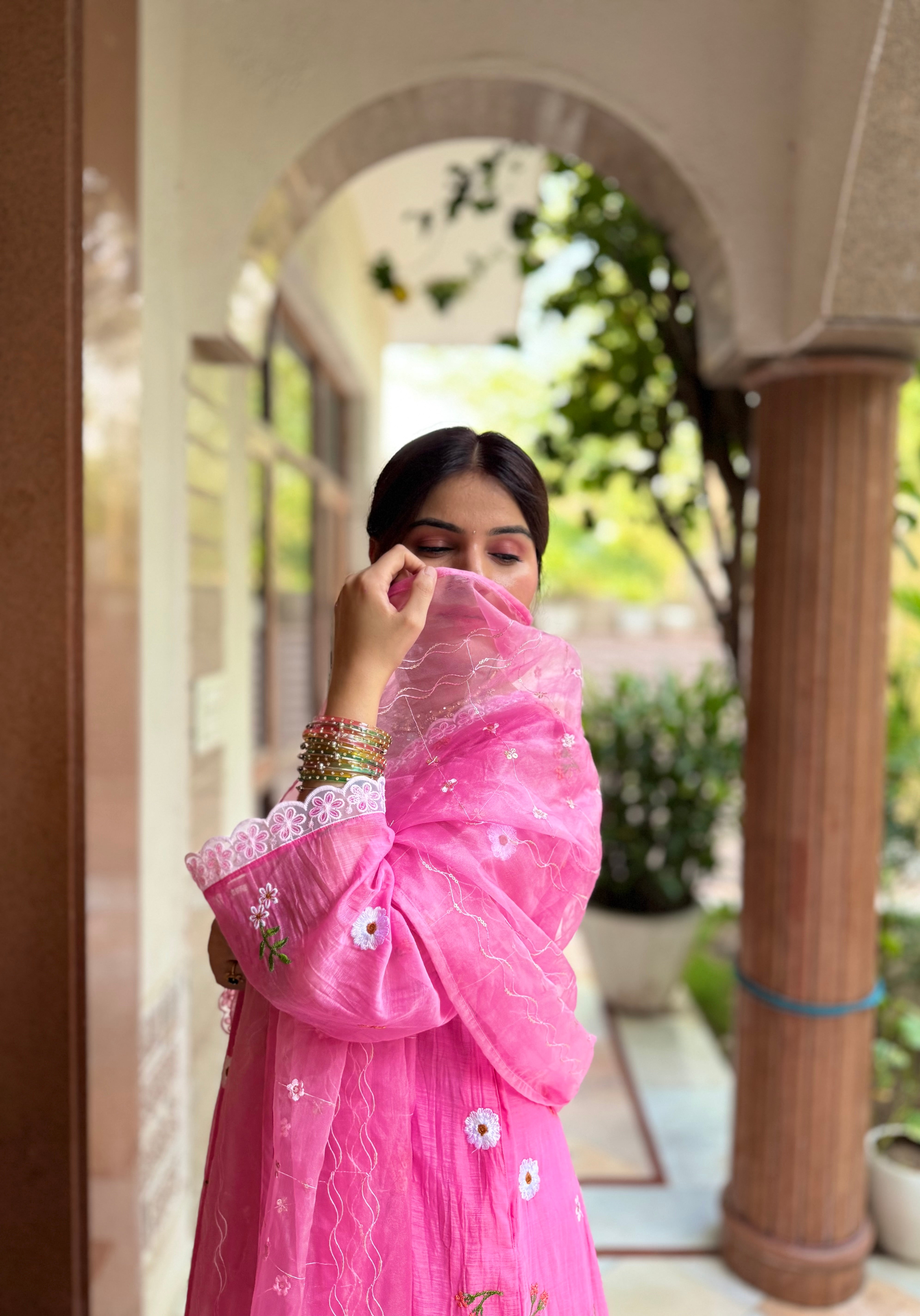 Blush Bloom Mul Chanderi Set