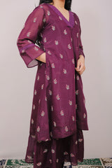 Wine Bloom Mul Chanderi Anarkali Set