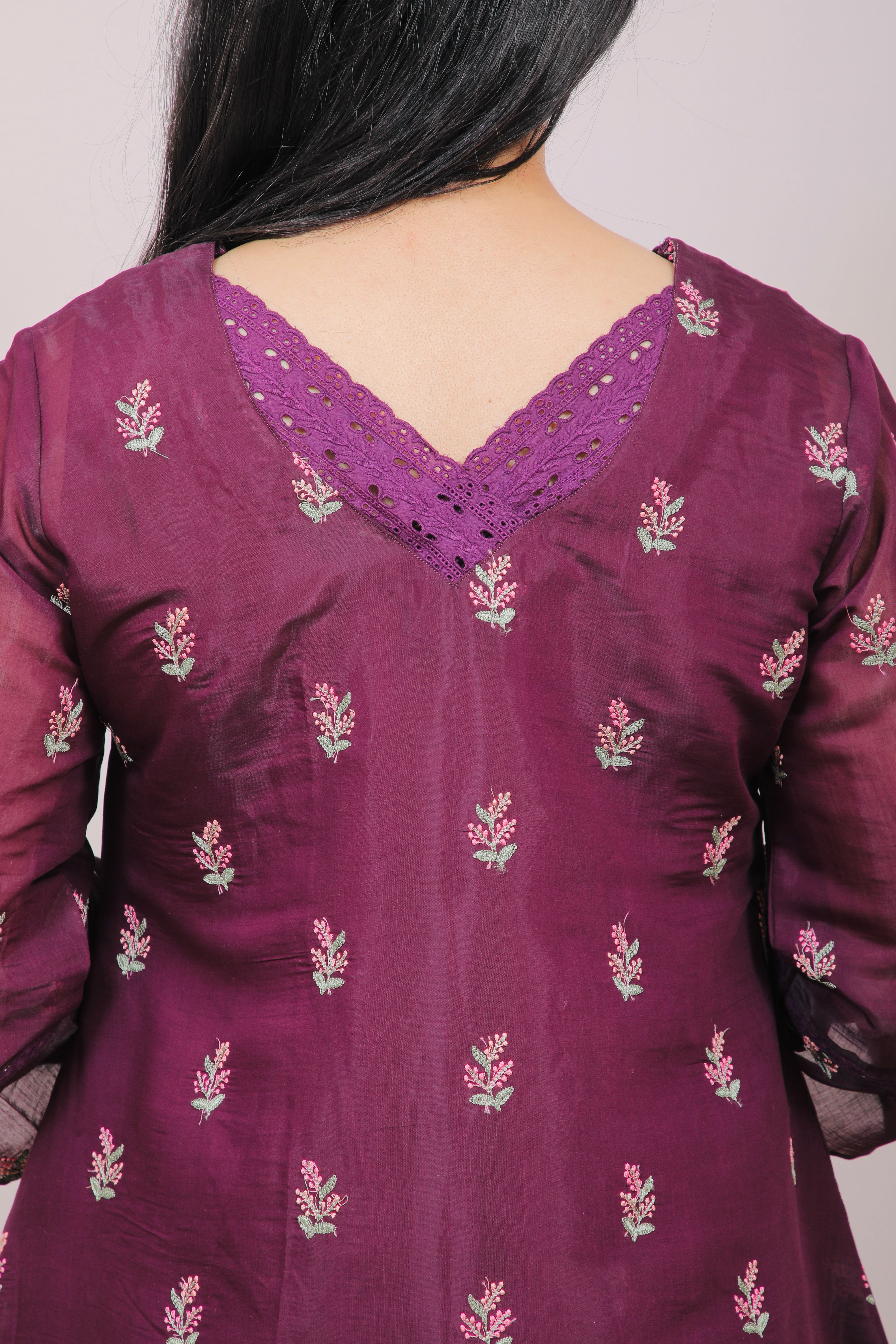 Wine Bloom Mul Chanderi Anarkali Set