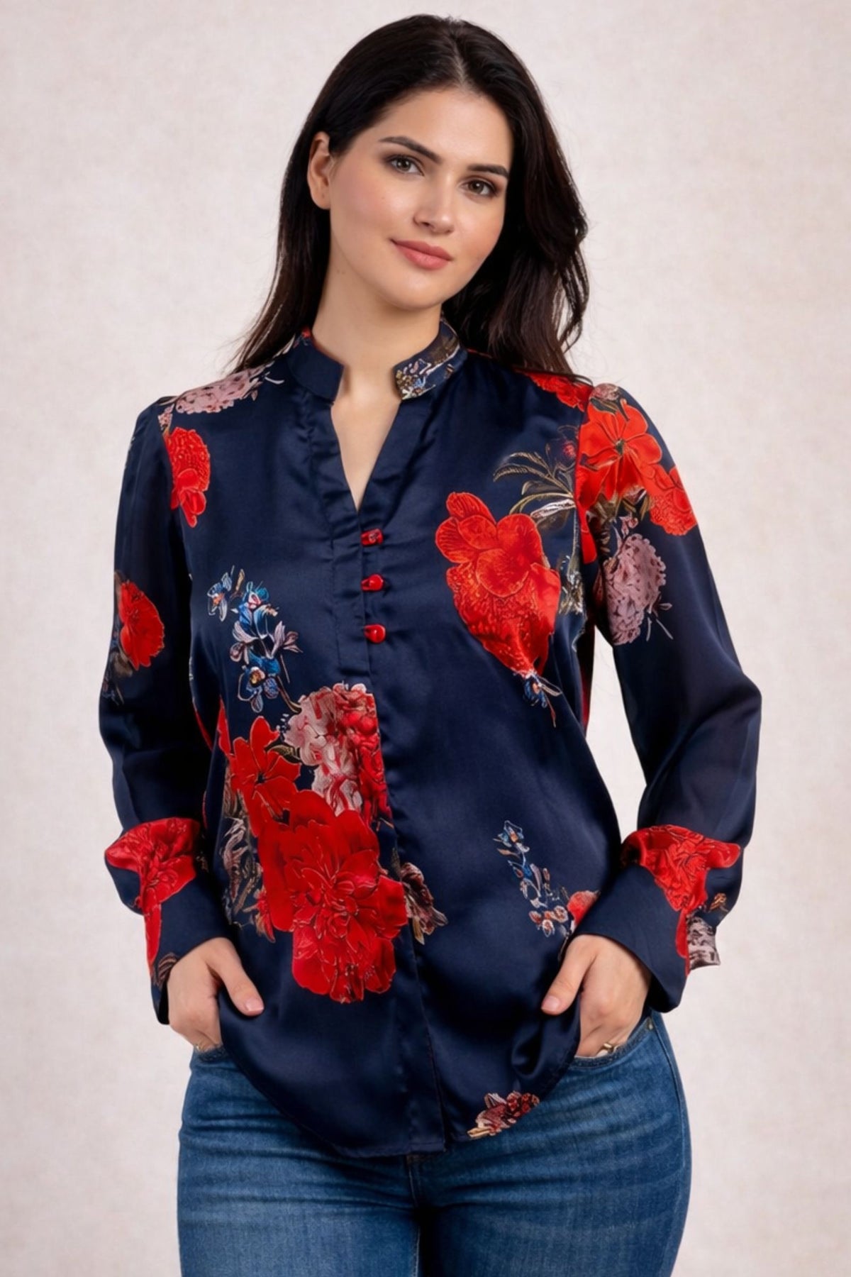 Noor-e-Gul Floral Shirt Navy