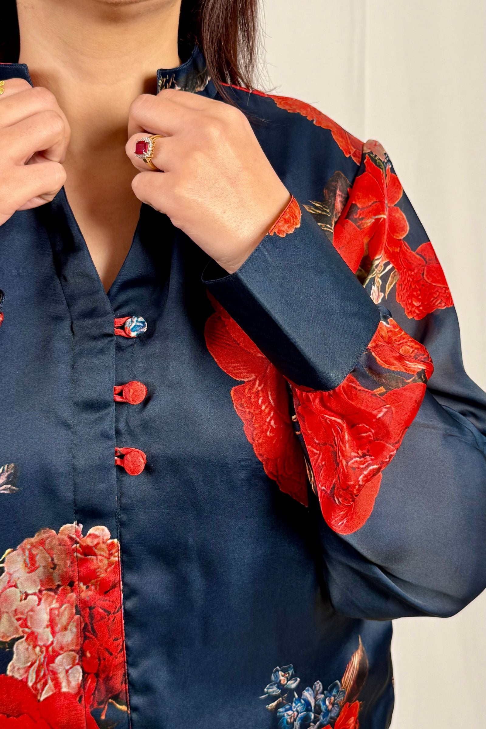 Noor-e-Gul Floral Shirt Navy