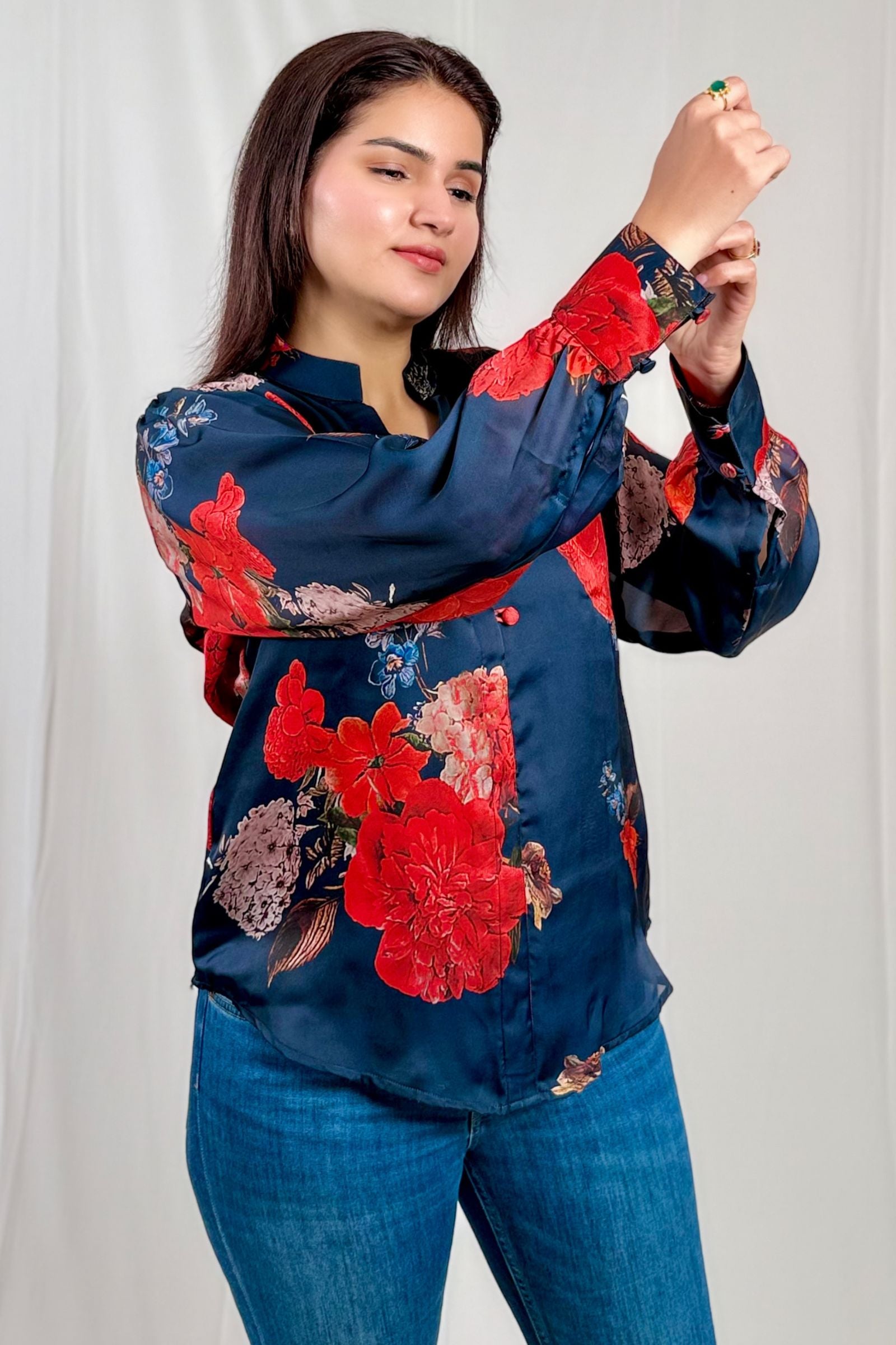 Noor-e-Gul Floral Shirt Navy
