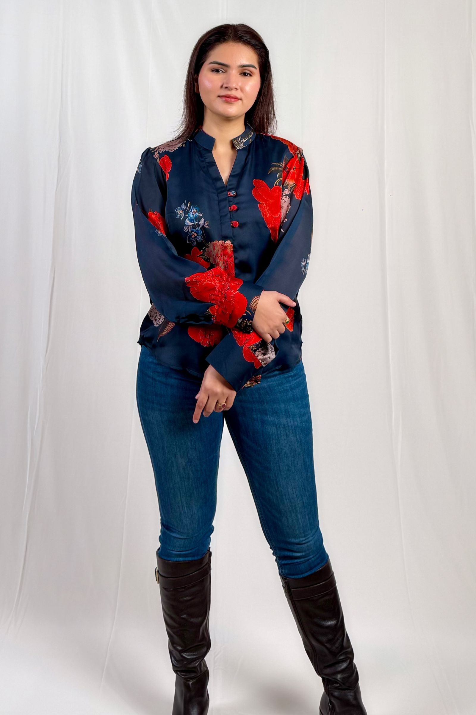 Noor-e-Gul Floral Shirt Navy