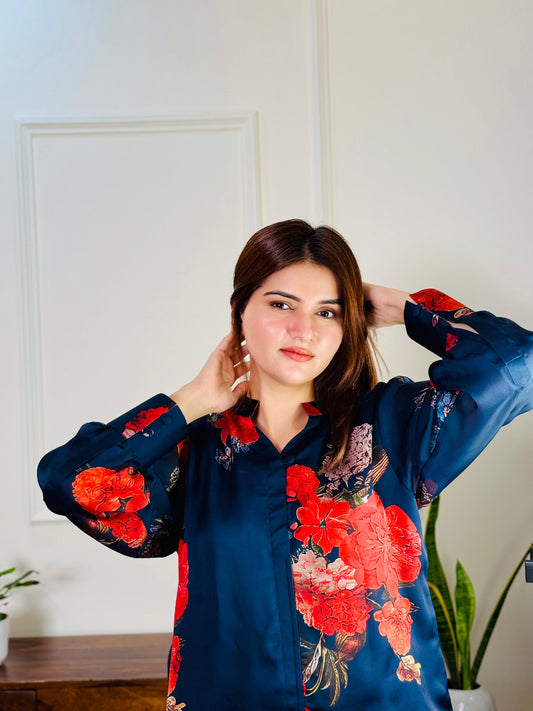 Crimson Flora Luxe Shirt